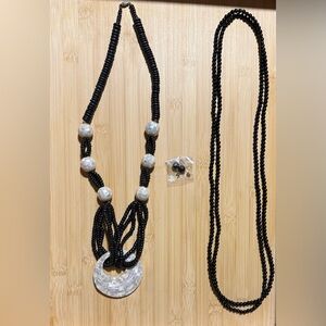 Jewelry Bundle Necklaces Earrings Elegant Black and Silver Beaded Costume